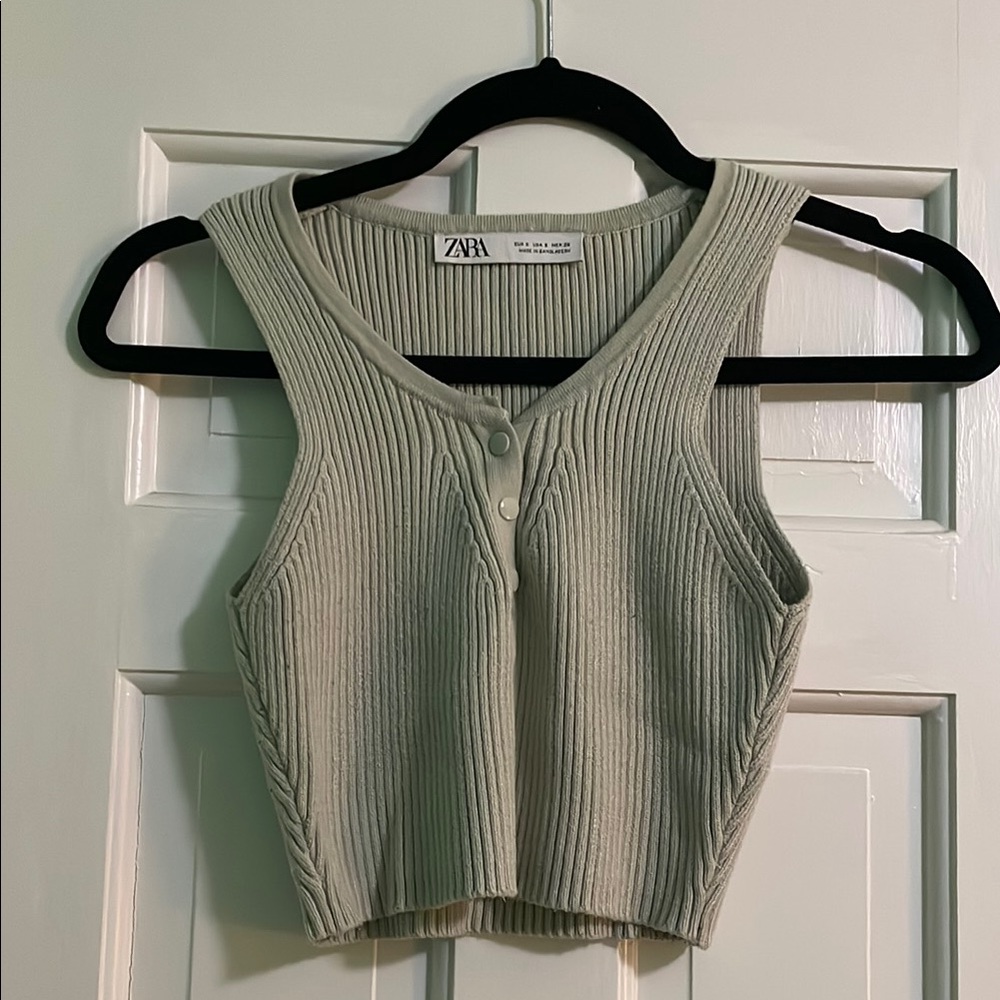 Zara Green Ribbed Crop Tank Top